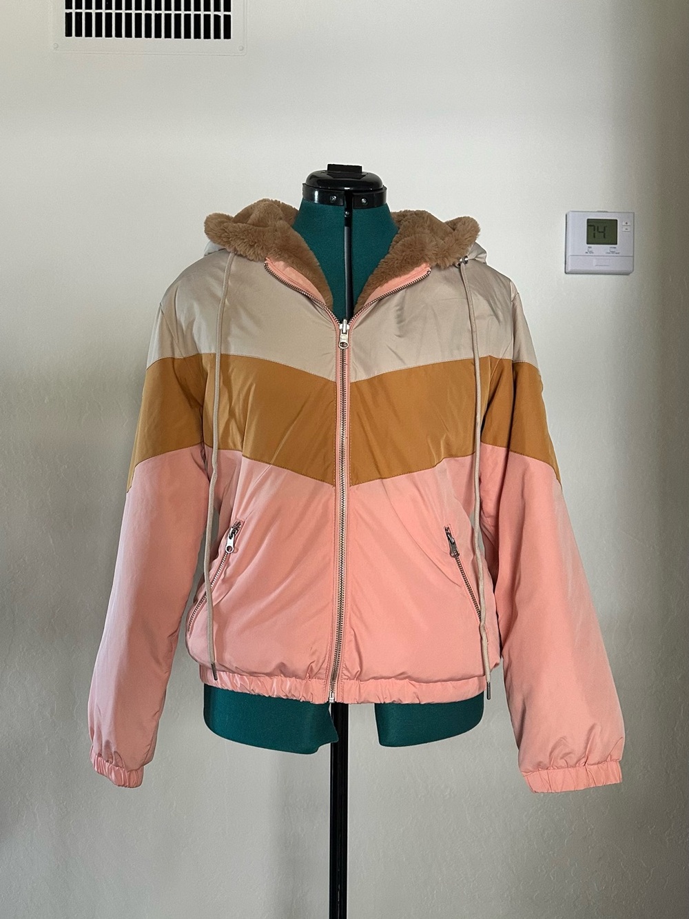 Anthropologie Plush Faux Fur Jacket in Warm Tan/Cream